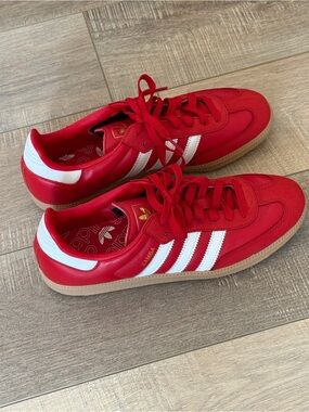 Brand New Adidas Samba Women’s Red with White Stripes Sneakers
